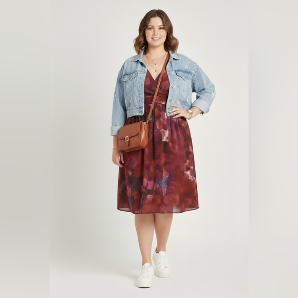 Banana Republic Floral Red Purple Green and Black Dress lined - Picture 2 of 8